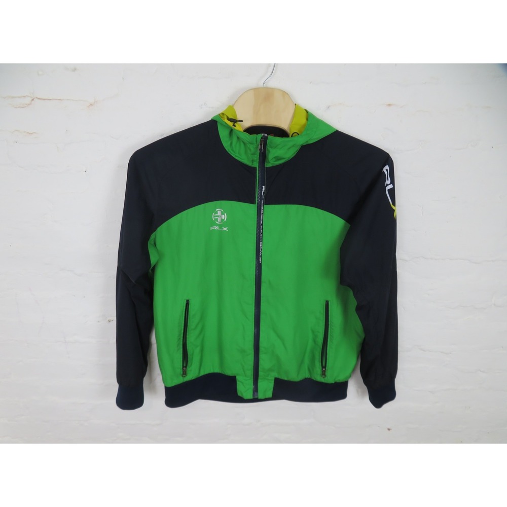 RLX Ralph Lauren Windbreaker Jacket Mens XL Green Colorblock Hooded Full Zip